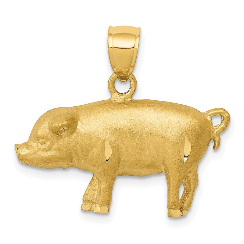 14k Yellow Gold Diamond-cut Pig Pendant