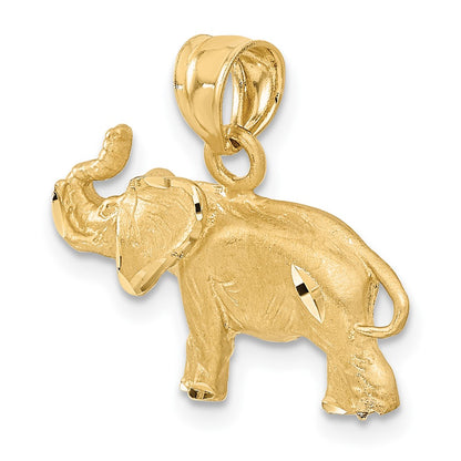 14k Yellow Gold Diamond-cut Elephant Pendant