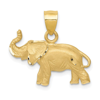 14k Yellow Gold Diamond-cut Elephant Pendant