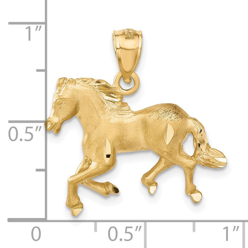 14k Yellow Gold Diamond-cut Horse Pendant
