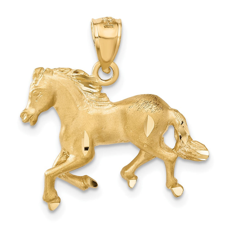 14k Yellow Gold Diamond-cut Horse Pendant