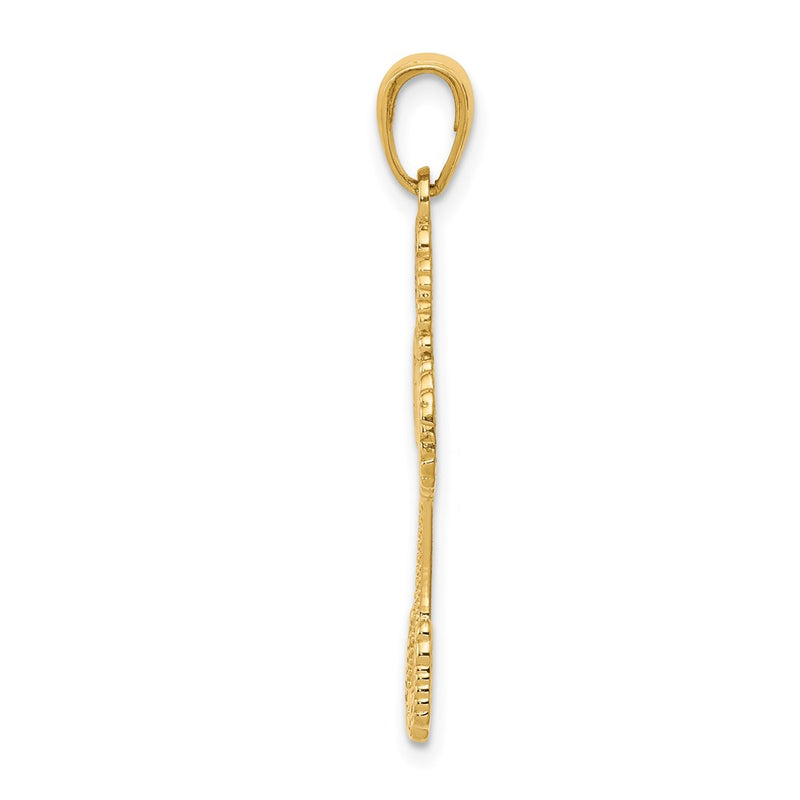 14k Yellow Gold Beaded Cross with Heart Pendant