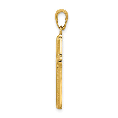 14k Yellow Gold Cross with Striped Border Pendant
