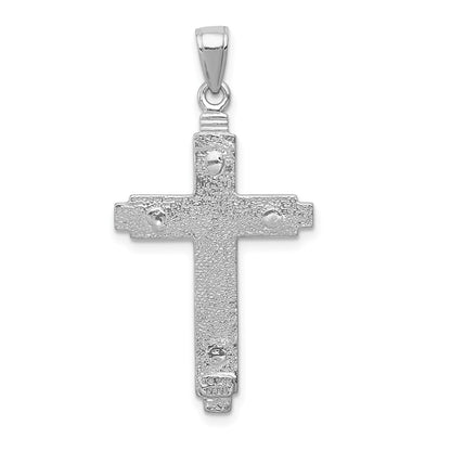 14k White Gold Cylinder Cross on Beaded Trim Frame