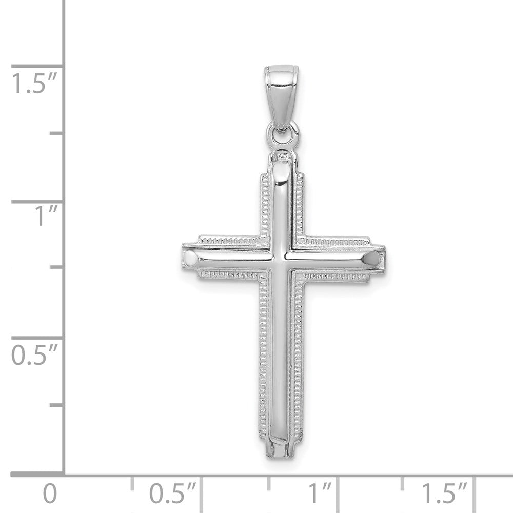14k White Gold Cylinder Cross on Beaded Trim Frame