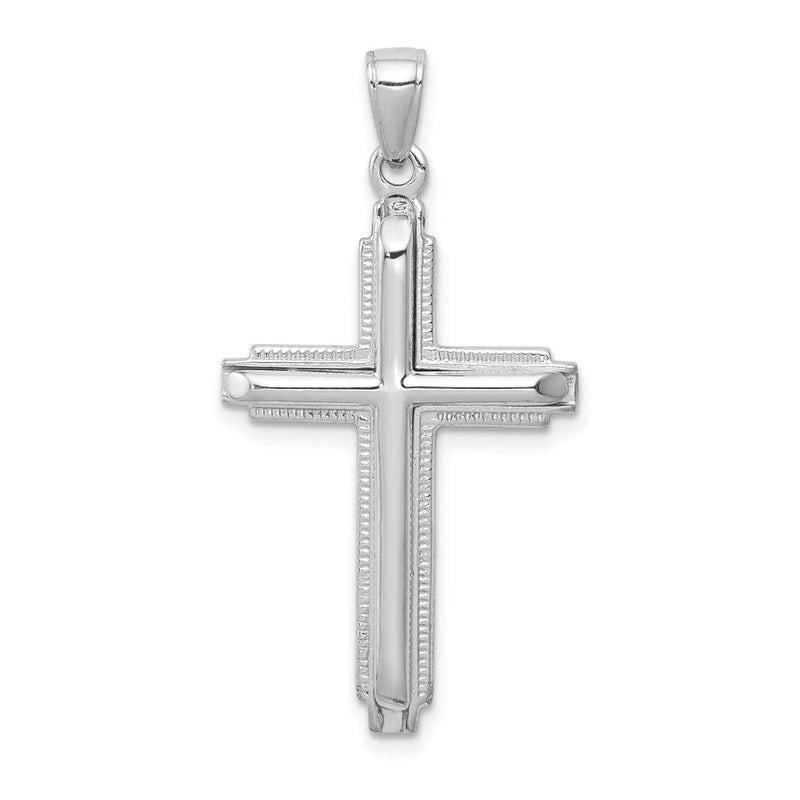 14k White Gold Cylinder Cross on Beaded Trim Frame