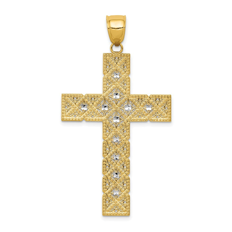 14k Yellow & Rhodium Gold w/Rhodium Latin Cross Pendant