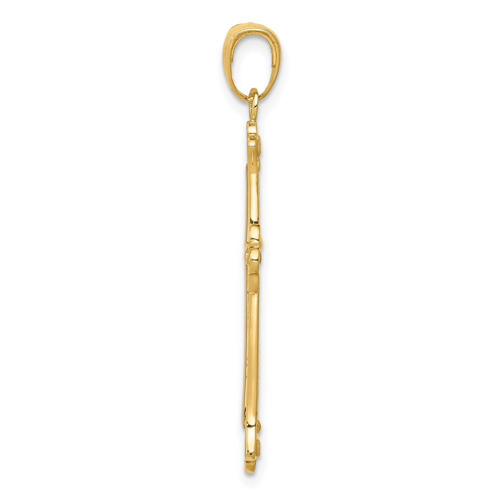 14k Yellow & Rhodium Gold w/Rhodium Budded Yellow Cross Frame Pendant