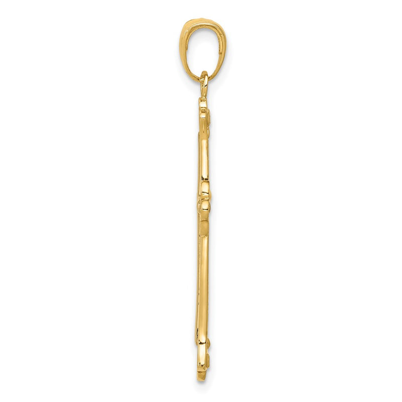 14k Yellow & Rhodium Gold w/Rhodium Budded Yellow Cross Frame Pendant
