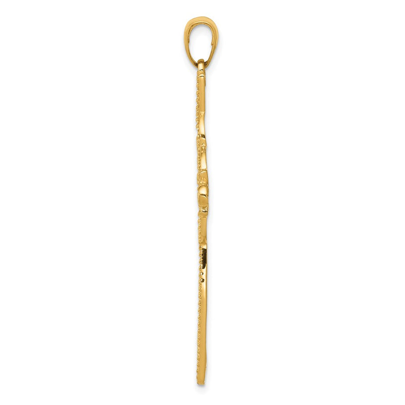 14k Yellow & Rhodium Gold w/Rhodium Diamond-cut Beaded Trim Infinity Cross Pendant