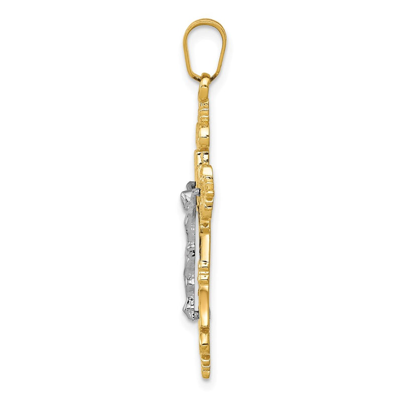 14k Two-tone Gold Two-tone Gold Medium Lacy-Edge Inri Crucifix Pendant