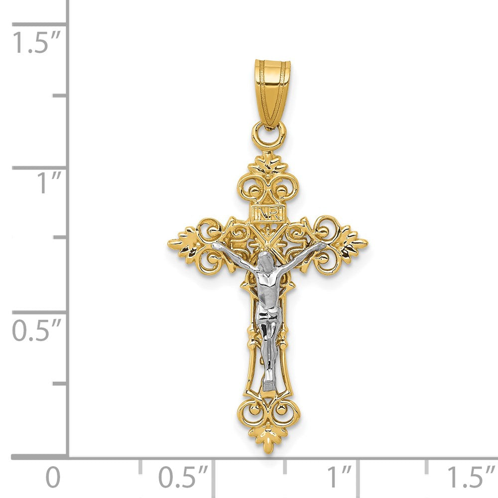 14k Two-tone Gold Two-tone Gold Medium Lacy-Edge Inri Crucifix Pendant