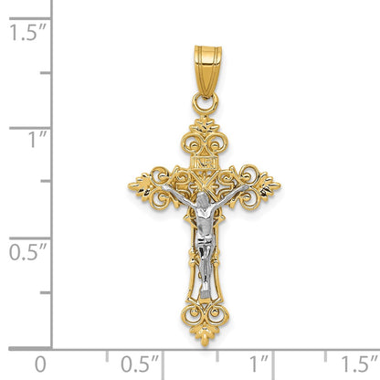14k Two-tone Gold Two-tone Gold Medium Lacy-Edge Inri Crucifix Pendant