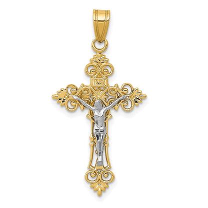 14k Two-tone Gold Two-tone Gold Medium Lacy-Edge Inri Crucifix Pendant