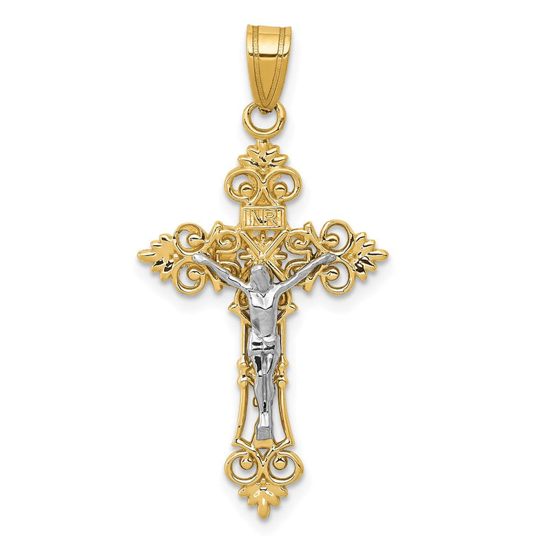 14k Two-tone Gold Two-tone Gold Medium Lacy-Edge Inri Crucifix Pendant