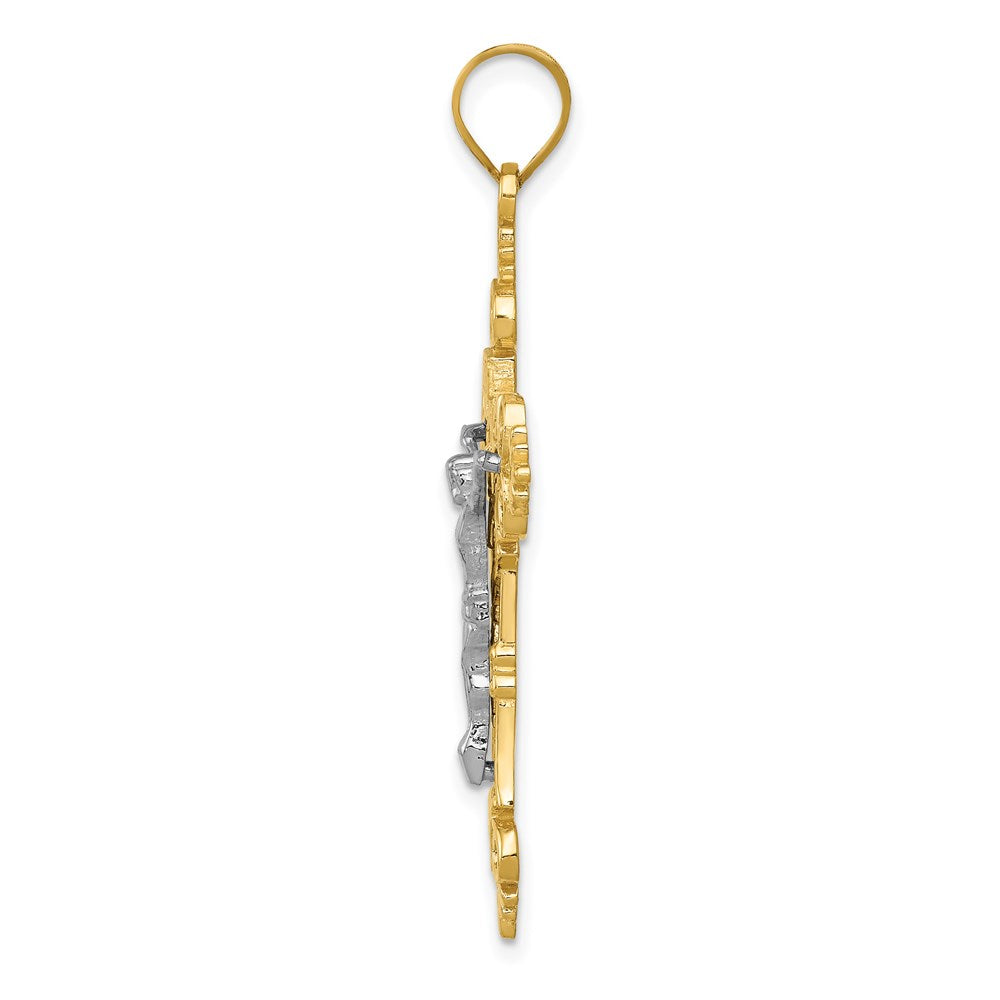 14k Two-tone Gold Two-tone Gold Large Lacy-Edge Inri Crucifix Pendant