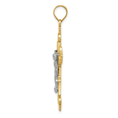 14k Two-tone Gold Two-tone Gold Large Lacy-Edge Inri Crucifix Pendant