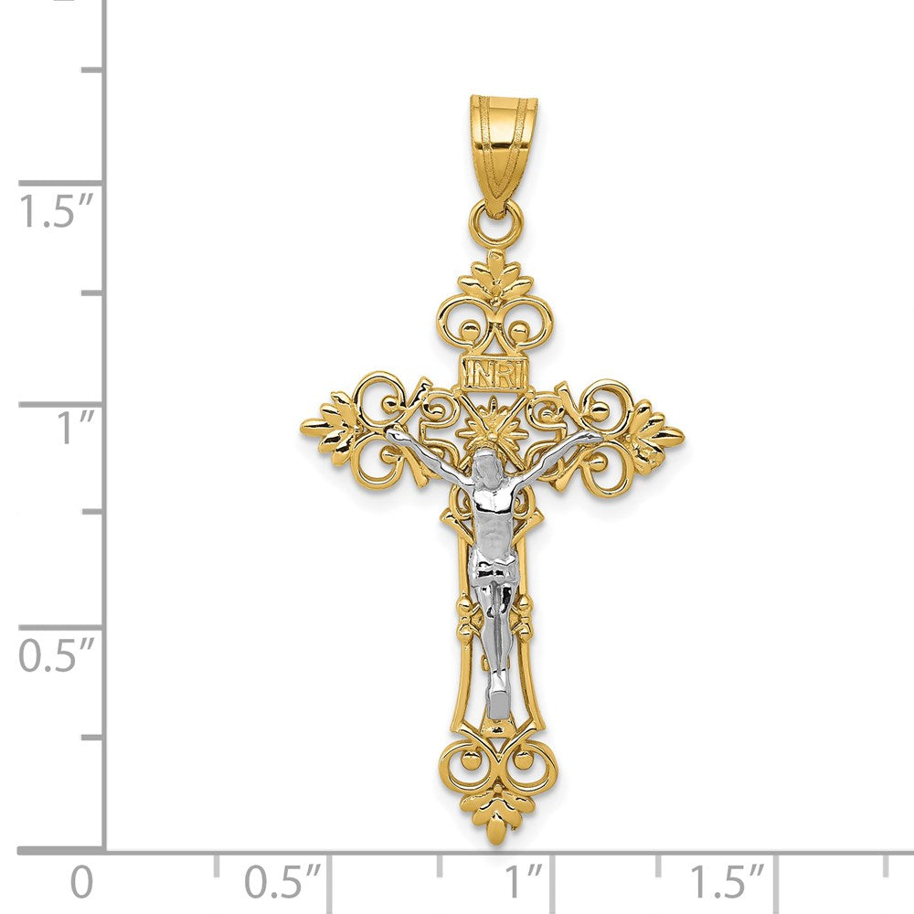 14k Two-tone Gold Two-tone Gold Large Lacy-Edge Inri Crucifix Pendant