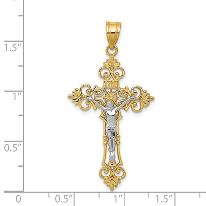 14k Two-tone Gold Two-tone Gold Large Lacy-Edge Inri Crucifix Pendant