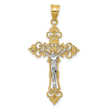 14k Two-tone Gold Two-tone Gold Large Lacy-Edge Inri Crucifix Pendant