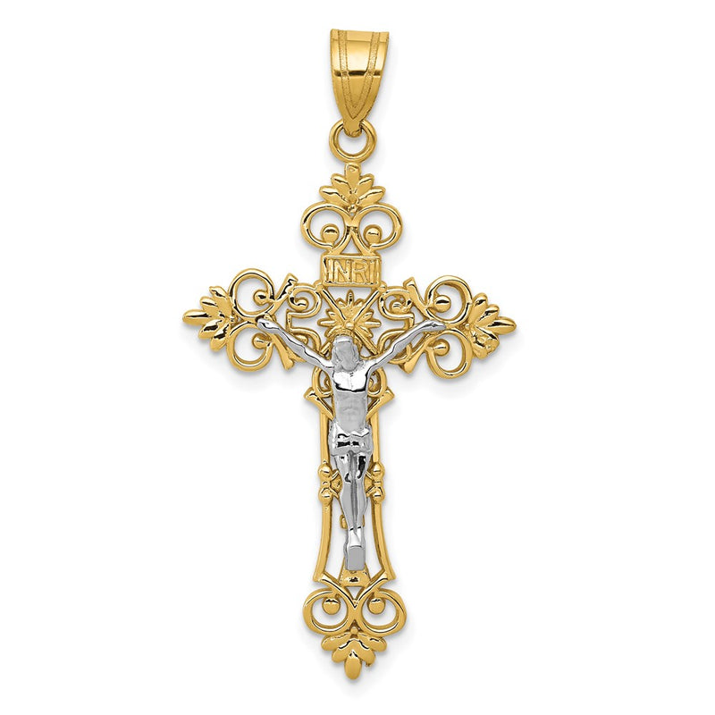 14k Two-tone Gold Two-tone Gold Large Lacy-Edge Inri Crucifix Pendant
