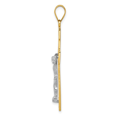 14k Two-tone Gold Two-tone Gold D/C Large Block Filigree Crucifix Pendant