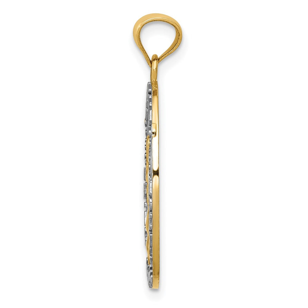 14k Yellow & Rhodium Gold W/Rhodium BELIEVE PEACE FAITH HOPE Angel Pendant