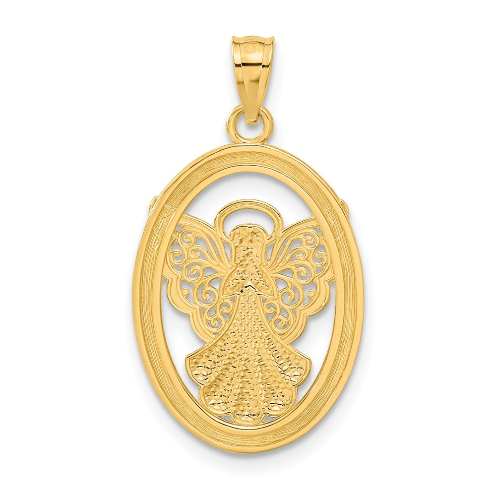 14k Yellow & Rhodium Gold W/Rhodium BELIEVE PEACE FAITH HOPE Angel Pendant