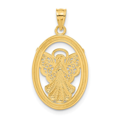 14k Yellow & Rhodium Gold W/Rhodium BELIEVE PEACE FAITH HOPE Angel Pendant