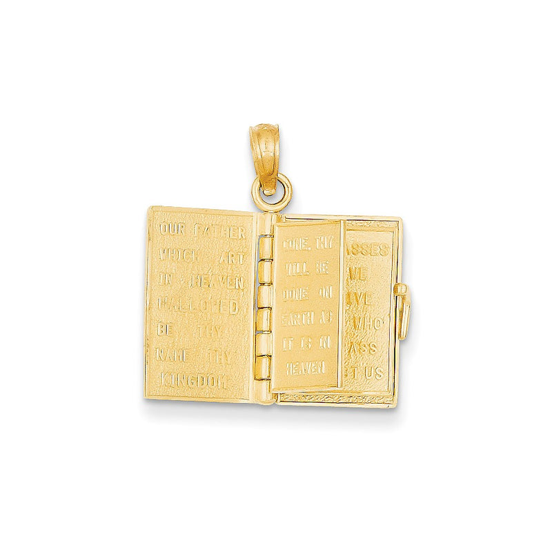 14k Yellow Gold 3-D Moveable Pages Santa Biblia Book Pendant