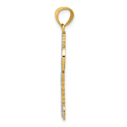 14k Yellow & Rhodium Gold w/White Rhodium Polished I LOVE YOU Filigree Heart Key Charm