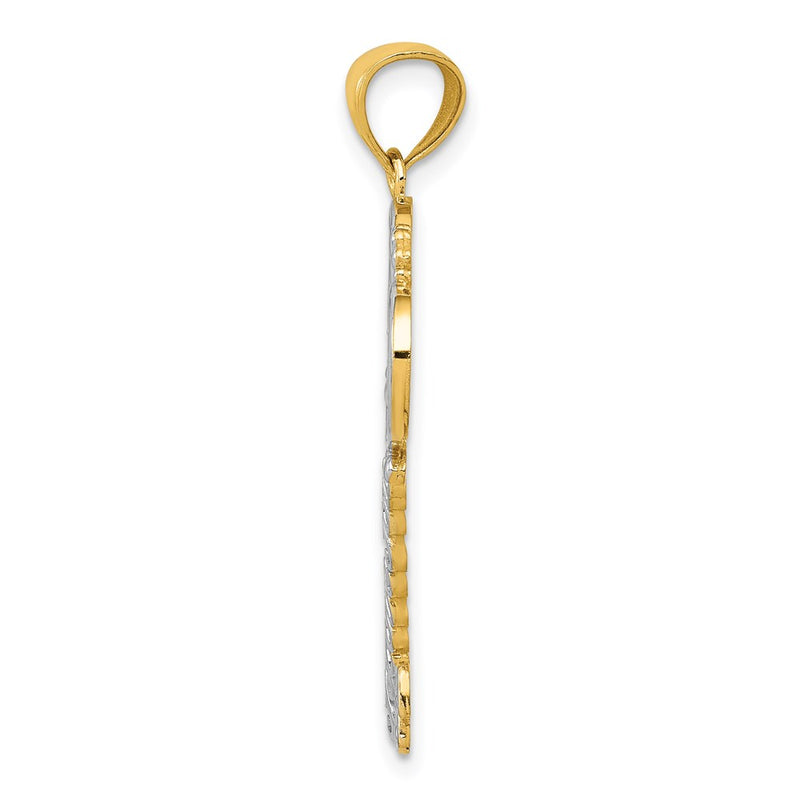 14k Yellow & Rhodium Gold w/White Rhodium Polished I LOVE YOU Filigree Heart Key Charm