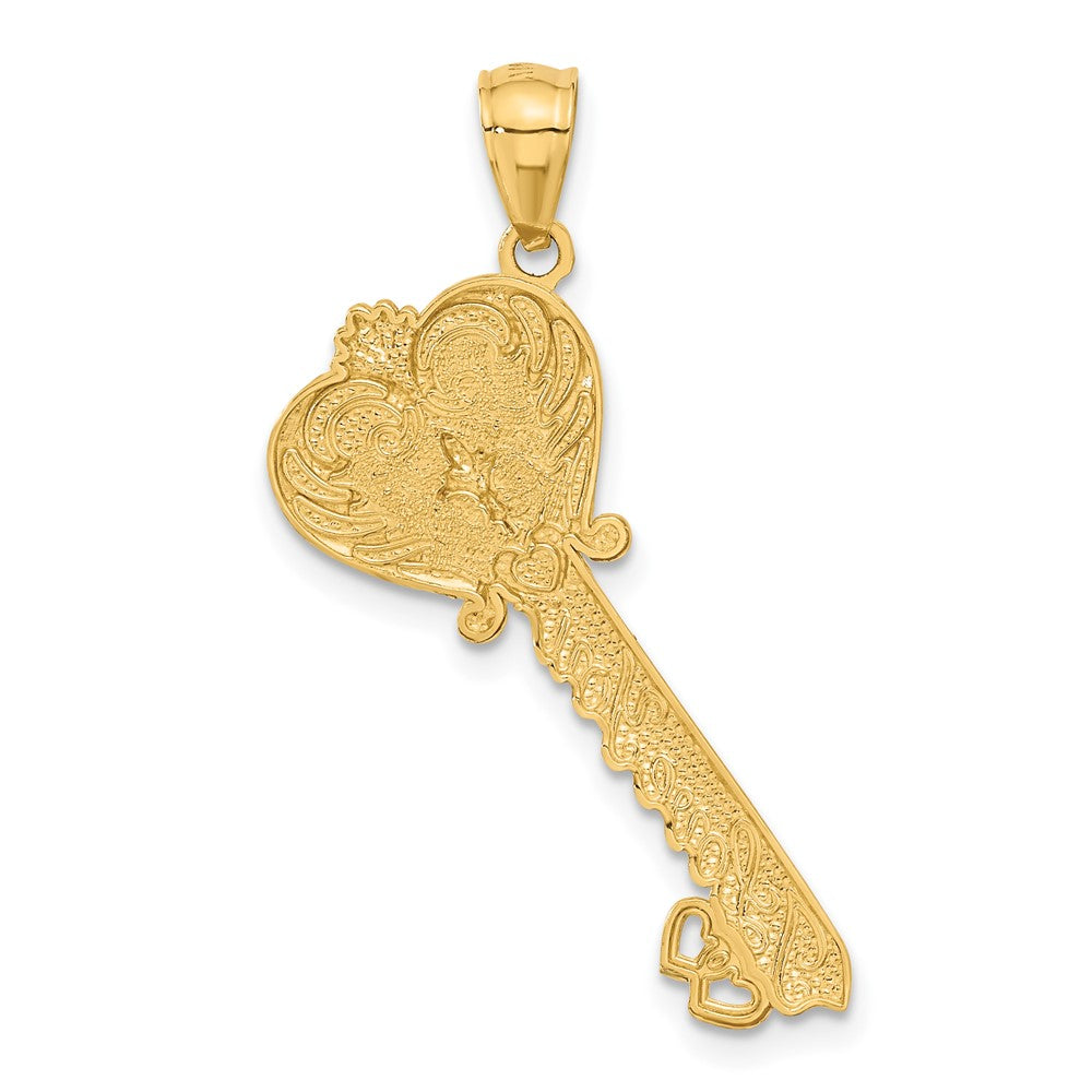 14k Yellow & Rhodium Gold w/White Rhodium Polished I LOVE YOU Filigree Heart Key Charm