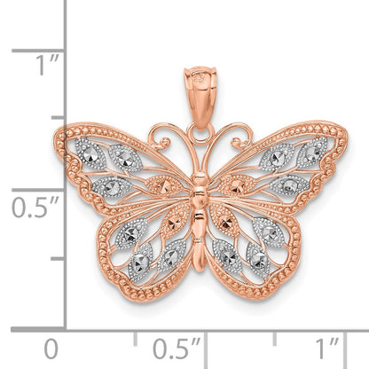 14k Rose Gold w/Rhodium Diamond-cut Butterfly Pendant