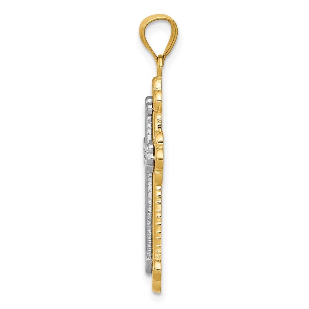 14k Two-tone Gold Budded Cross Pendant