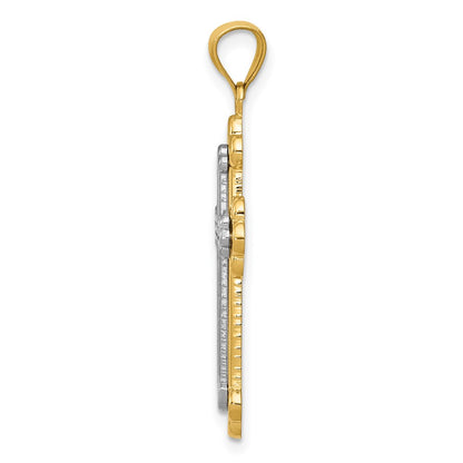 14k Two-tone Gold Budded Cross Pendant