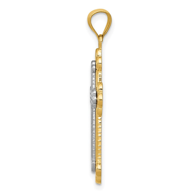 14k Two-tone Gold Budded Cross Pendant
