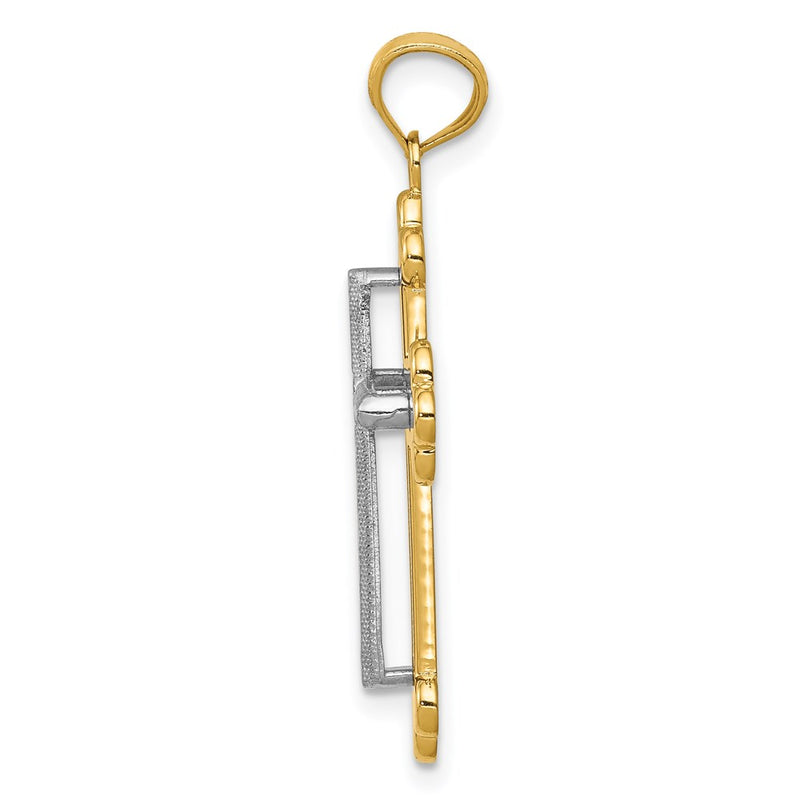 14k Two-tone Gold Diamond-cut Cross Pendant