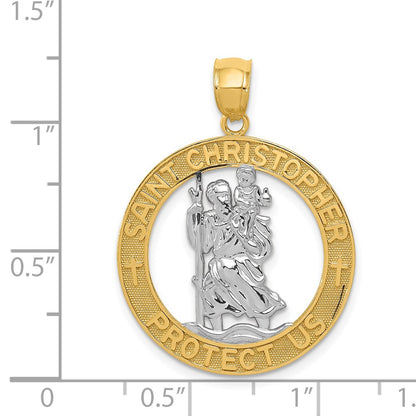 14k Yellow & Rhodium Gold w/Rhodium St Christopher Pendant