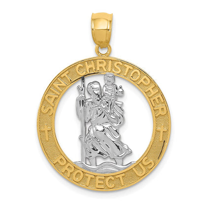 14k Yellow & Rhodium Gold w/Rhodium St Christopher Pendant