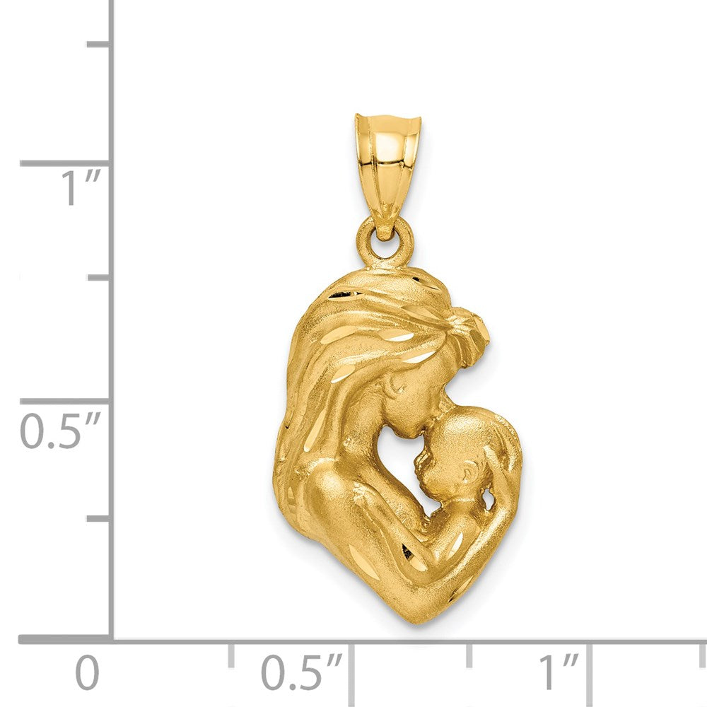 14k Yellow Gold Brushed Diamond-cut Mom/Baby Pendant