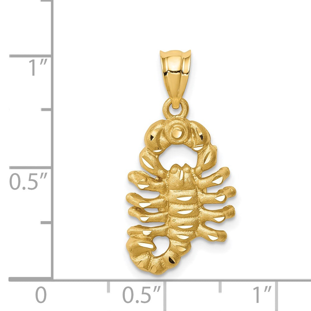 14k Yellow Gold Brushed & Diamond-cut Scorpion Pendant