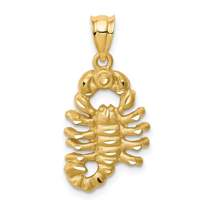 14k Yellow Gold Brushed & Diamond-cut Scorpion Pendant