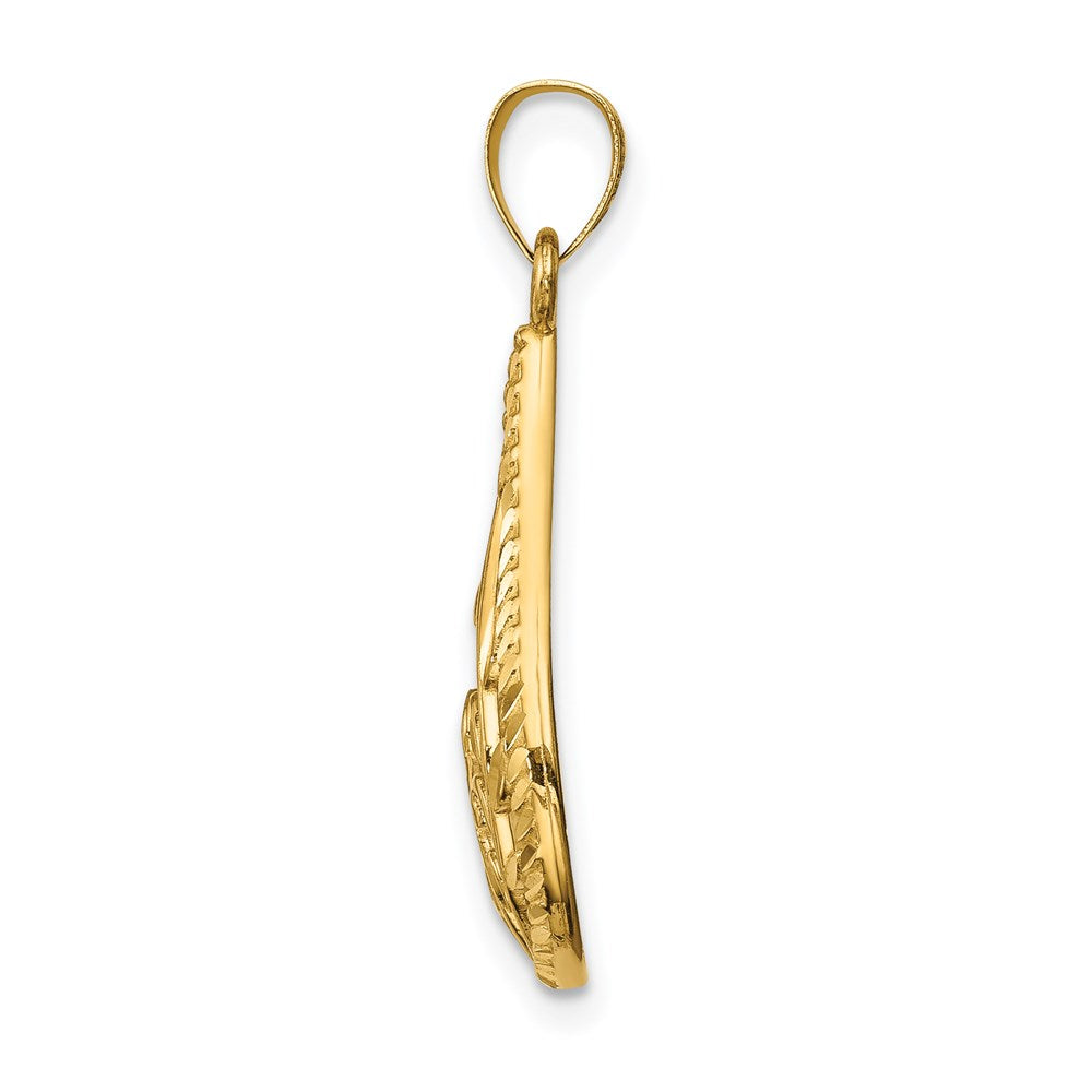 14k Yellow Gold Leaf Diamond-cut Dangle Pendant