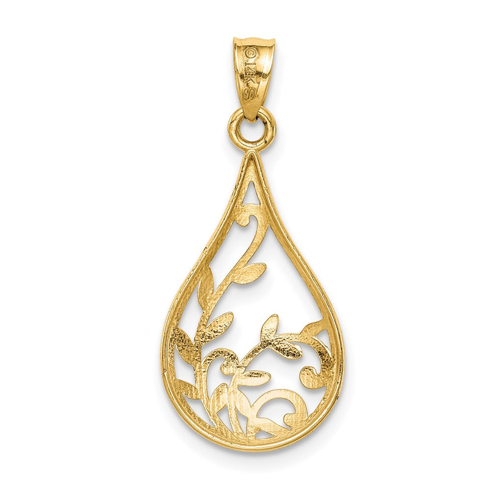 14k Yellow Gold Leaf Diamond-cut Dangle Pendant