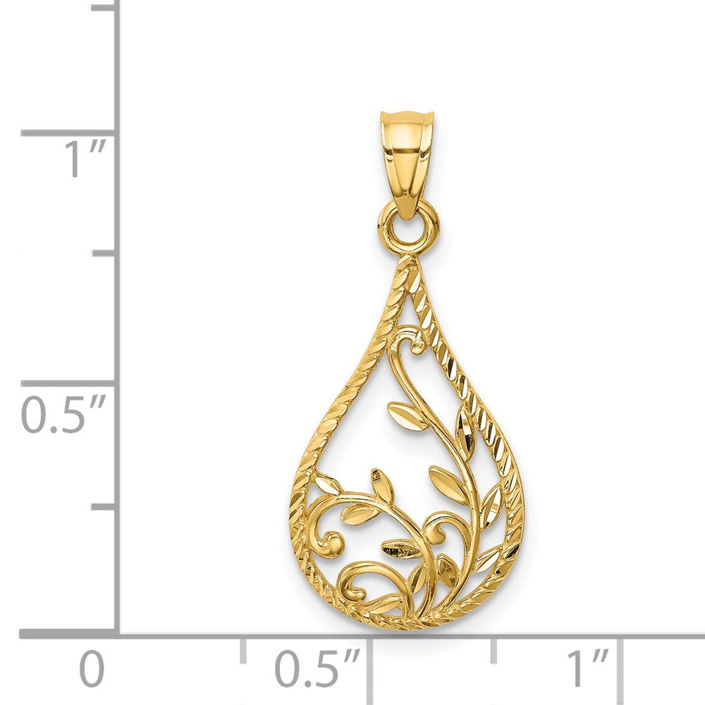 14k Yellow Gold Leaf Diamond-cut Dangle Pendant