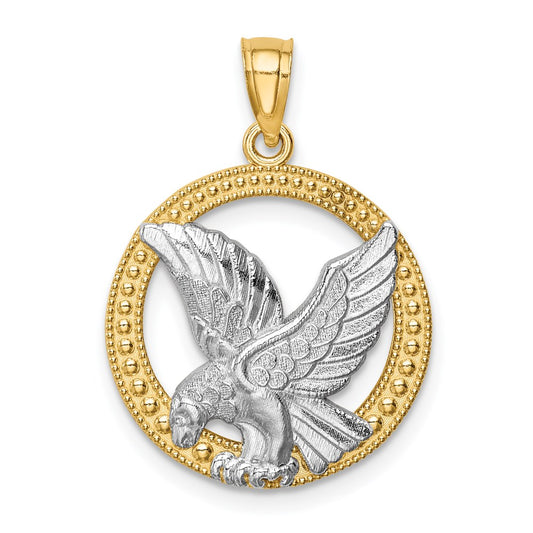 14k Yellow & Rhodium Gold w/Rhodium Eagle Pendant