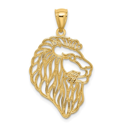 14k Yellow Gold Diamond-Cut Lion Profile Pendant