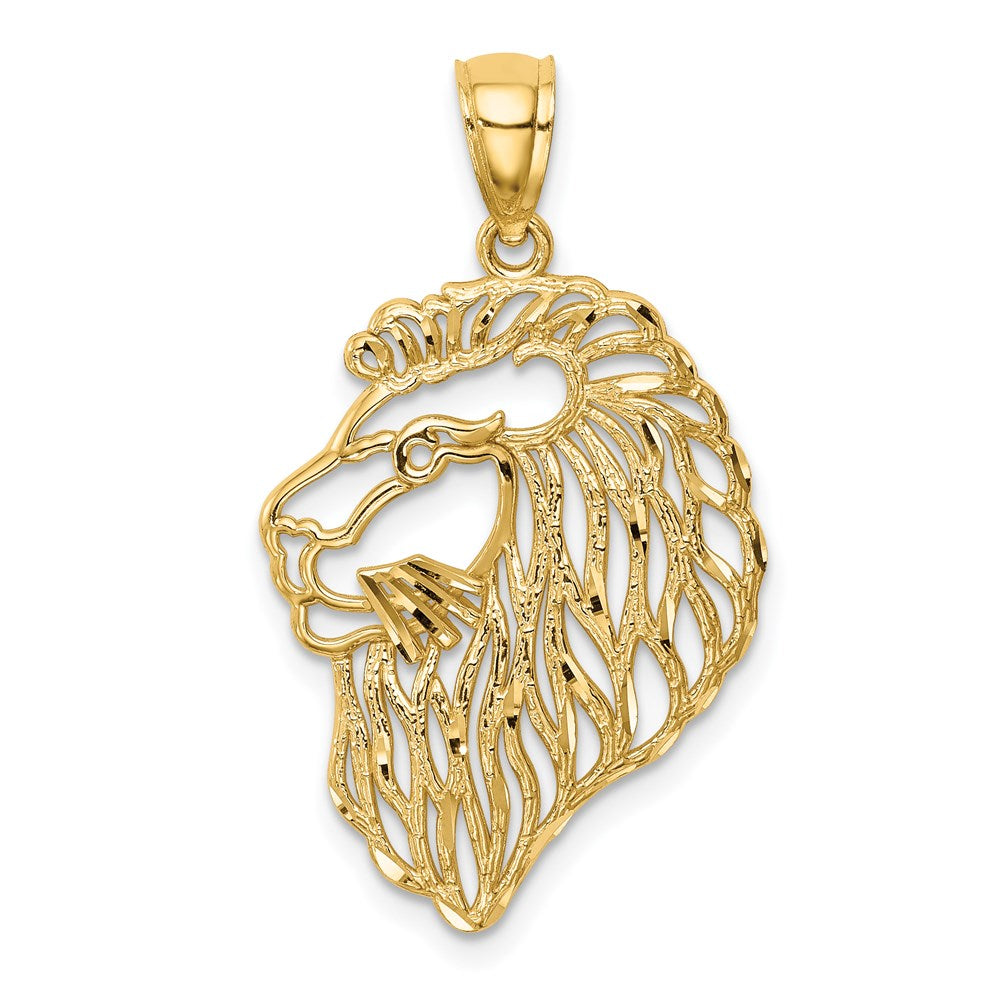14k Yellow Gold Diamond-Cut Lion Profile Pendant