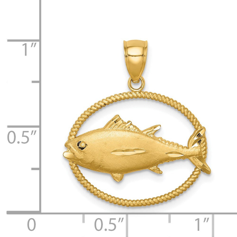 14k Yellow Gold Framed D/C Tuna fish Pendant